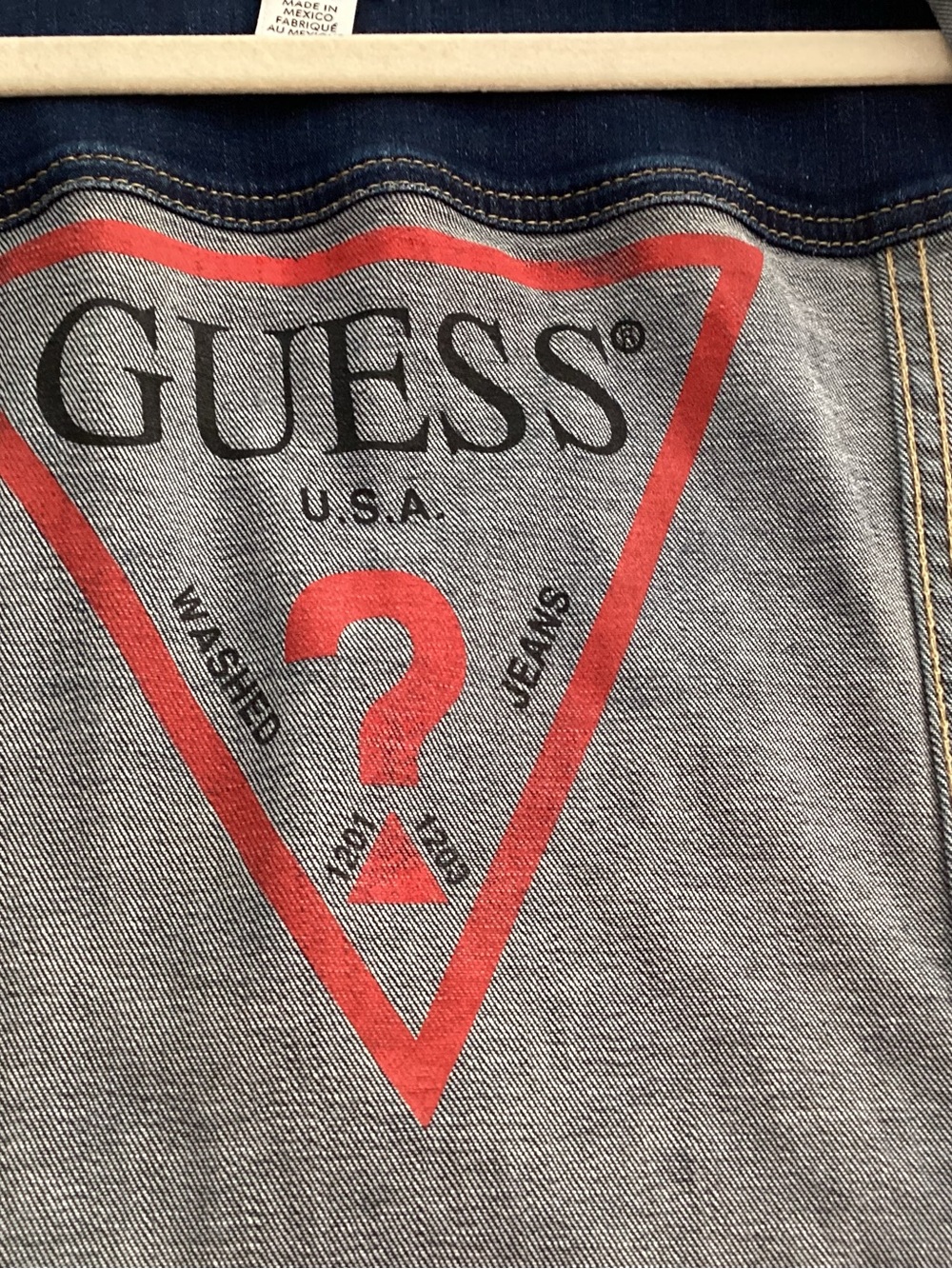 Guess Men's Grey Denim Jeans with Red Triangle Logo